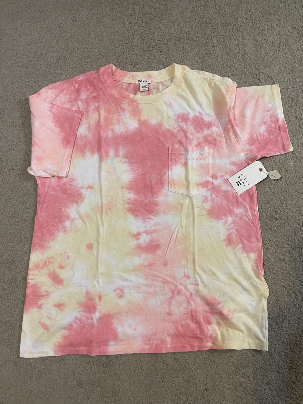 Billabong Tie-Dye Pocket Tee - Pink & Yellow L